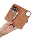 ICarer Wallet Case 2in1 etui iPhone 14 skórzany pokrowiec z klapką Anti-RFID brązowy (WMI14220725-BN)