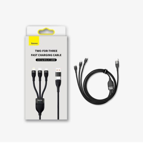 Baseus Flash Series II kabel USB Typ C / USB Typ A - USB Typ C / Lightning / micro USB 100 W 1,2 m czarny (CASS030101)