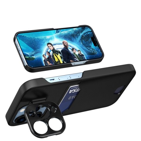 Leather Stand Case etui do iPhone 14 Pro Max pokrowiec portfel na kartę z podstawką czarne