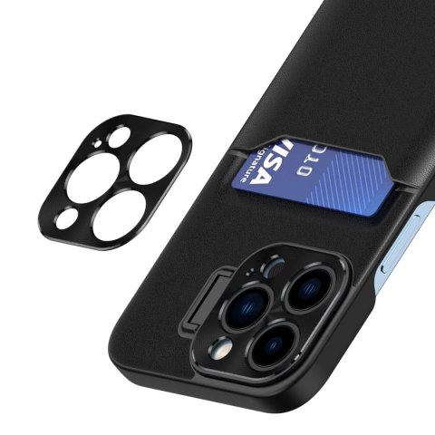 Leather Stand Case etui do iPhone 14 Pro Max pokrowiec portfel na kartę z podstawką czarne