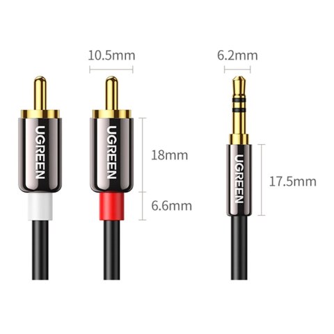 Kabel Ugreen AV116 10591 audio mini jack 3,5 mm (męski) / 2RCA (męski) 5m - czarny
