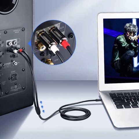 Kabel Ugreen AV116 10591 audio mini jack 3,5 mm (męski) / 2RCA (męski) 5m - czarny