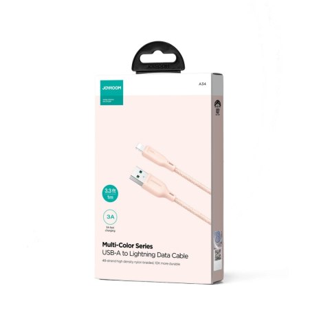 Kabel Joyroom Multi-Color Series S-A34 USB-A / Lightning 3A 1m - różowy
