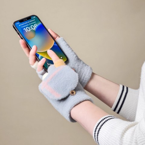 Rękawiczki zimowe do telefonu mitenki damskie / dziecięce - szare