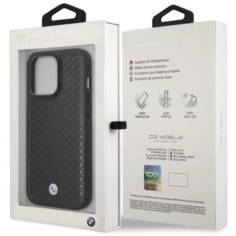 Etui BMW Leather Diamond Pattern na iPhone 14 Pro - czarne