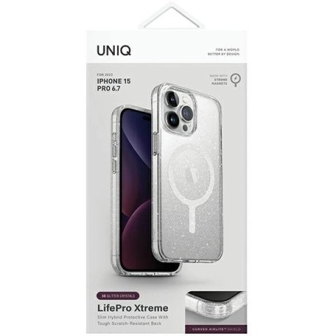 Etui UNIQ LifePro Xtreme Magclick Charging do iPhone 15 Pro Max - przezroczysto-srebrne