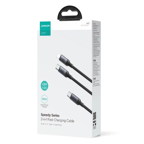Kabel Joyroom Speedy Series S-A21 2w1 USB-C - USB-C / Lightning 100W 1.5m - czarny
