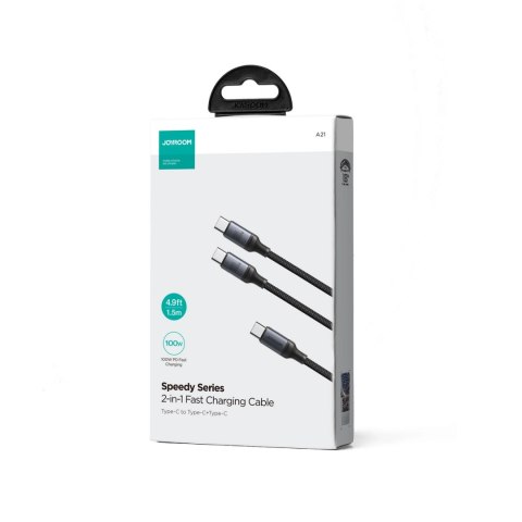 Kabel Joyroom Speedy Series S-A21 2w1 USB-C - USB-C / USB-C 100W 1.5m - czarny