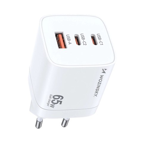 Ładowarka sieciowa GaN Wozinsky CGWCW 65W USB-A / 2 x USB-C - biała