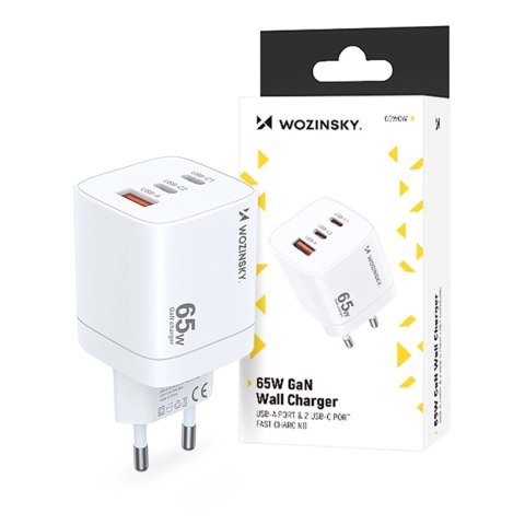 Ładowarka sieciowa GaN Wozinsky CGWCW 65W USB-A / 2 x USB-C - biała