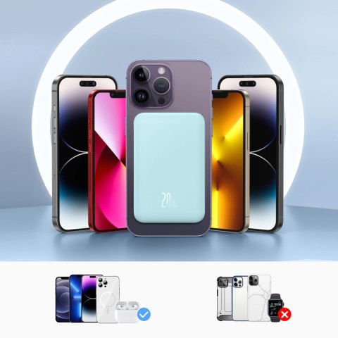 Mini powerbank Baseus 5000mAh 20W + kabel USB-C (20V/3A) - niebieski