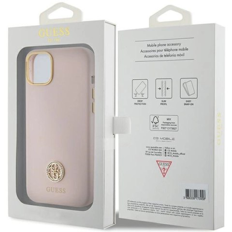 Etui Guess Silicone Logo Strass 4G na iPhone 15 - jasnoróżowe