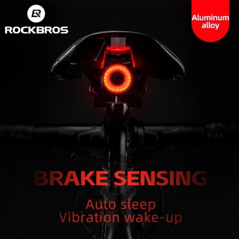 Lampka rowerowa Rockbros Q5 tylna z inteligentnym systemem stop - czarna