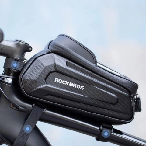 Sakwa rowerowa Rockbros B68 na ramę pancerna z kieszonką na telefon i pokrowcem 1.7l - czarna