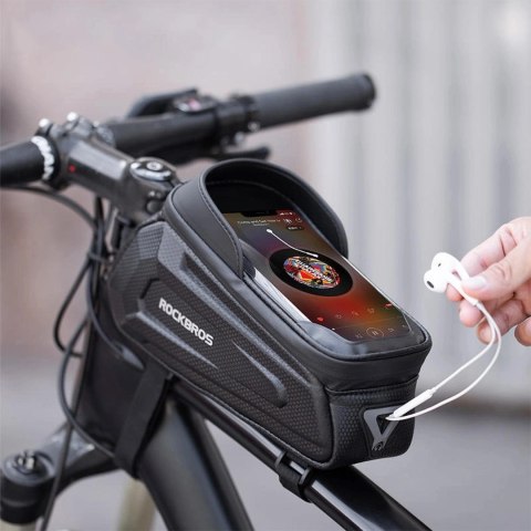 Sakwa rowerowa Rockbros B68 na ramę pancerna z kieszonką na telefon i pokrowcem 1.7l - czarna