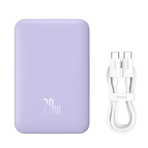 Powerbank Baseus Magnetic Mini indukcyjny 10000mAh 20W - fioletowy + kabel USB-C - USB-C
