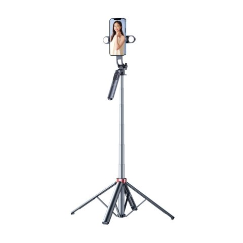 Wozinsky Selfie stick WH181D-Y1S teleskopowy statyw 1.75m ze stopu aluminium z podwójną lampą i uchwytem na telefon - czarny