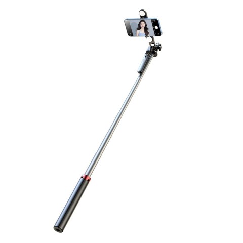 Wozinsky Selfie stick WH181D-Y1S teleskopowy statyw 1.75m ze stopu aluminium z podwójną lampą i uchwytem na telefon - czarny