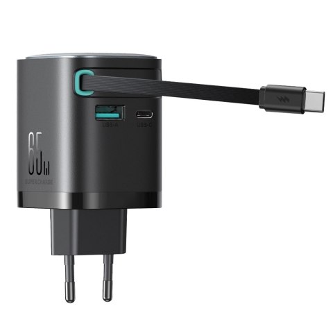 Ładowarka GaN Joyroom JR-TCL02 65W USB-A USB-C z wbudowanym kablem USB-C - czarna