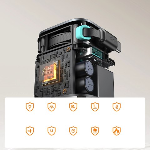 Ładowarka GaN Joyroom JR-TCL02 65W USB-A USB-C z wbudowanym kablem USB-C - czarna