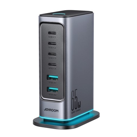 Ładowarka Joyroom JR-TCM02 wieloportowa GaN 65W EU 4x USB-C 2x USB-A - ciemnoszara