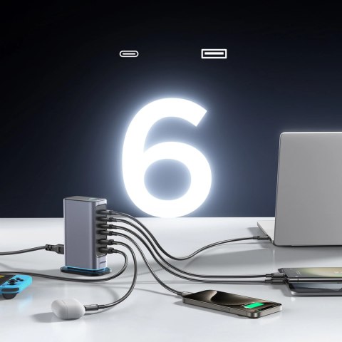 Ładowarka Joyroom JR-TCM02 wieloportowa GaN 65W EU 4x USB-C 2x USB-A - ciemnoszara