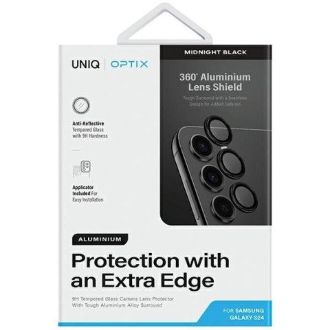 Szkło UNIQ Optix Aluminium Camera Lens Protector na obiektyw aparatu Samsung Galaxy S24 z aplikatorem - czarne