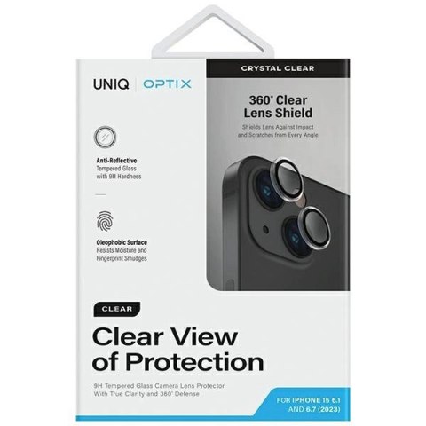Szkło UNIQ Optix Clear Camera Lens Protector na obiektyw aparatu iPhone 15 / 15 Plus z aplikatorem - przezroczyste