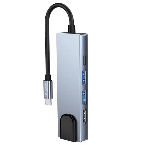 HUB Tech-Protect V3 5w1 USB-C - USB-A 3.0 / USB-A 2.0 / USB-C / HDMI / RJ45 - szary