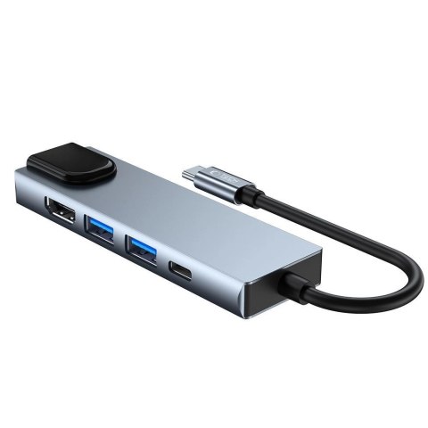 HUB Tech-Protect V3 5w1 USB-C - USB-A 3.0 / USB-A 2.0 / USB-C / HDMI / RJ45 - szary