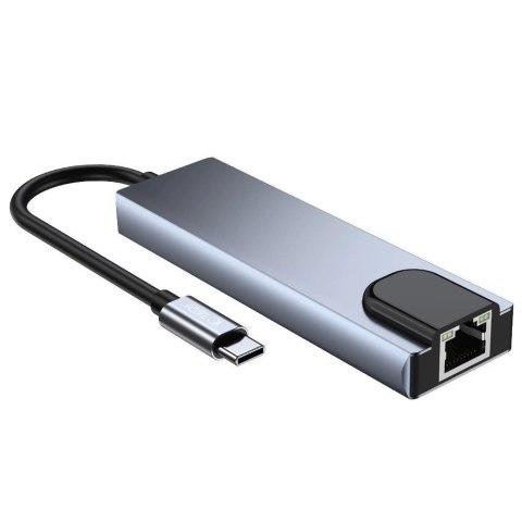 HUB Tech-Protect V3 5w1 USB-C - USB-A 3.0 / USB-A 2.0 / USB-C / HDMI / RJ45 - szary