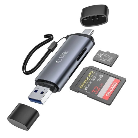 Czytnik Tech-Protect UltraBoost kart SD / micro SD ze złączami USB-C / USB-A - szary