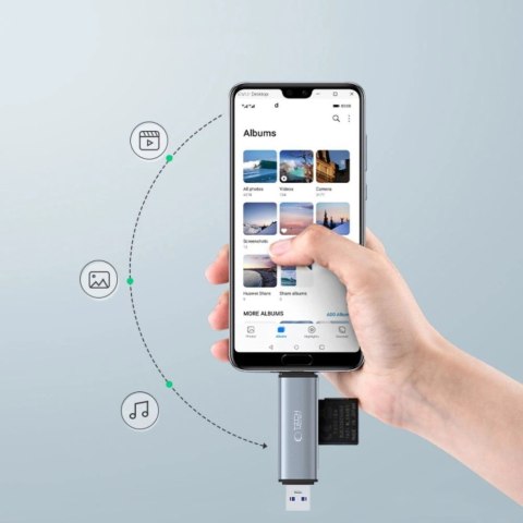 Czytnik Tech-Protect UltraBoost kart SD / micro SD ze złączami USB-C / USB-A - szary