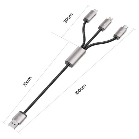 Kabel Tech-Protect UltraBoost 3w1 USB-A - Lightning / USB-C / micro USB 3.5A 1m - szary