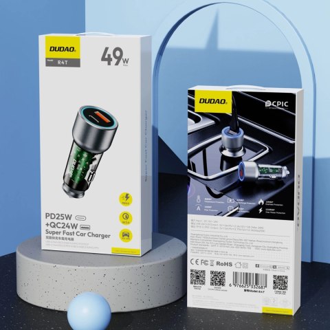 Ładowarka samochodowa Dudao R4T 25W USB-A / USB-C - szara