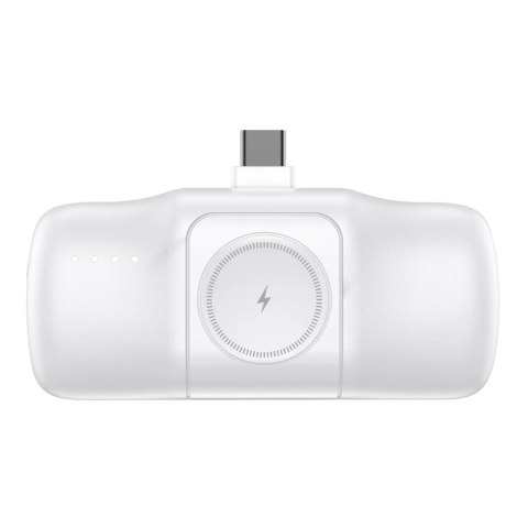 Mini powerbank Wozinsky WF16-YCS 5000mAh 15W USB-C z wbudowanym kablem USB-C i ładowarką do Apple Watch - biały