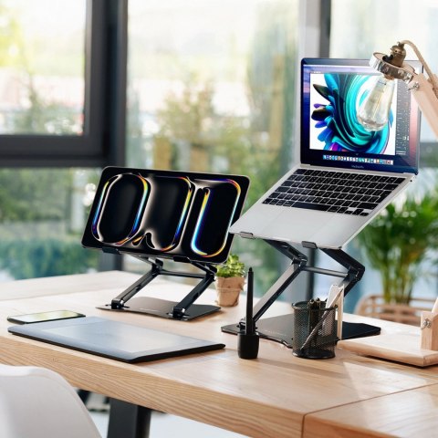 Podstawka pod laptopa, tablet Wozinsky WRS-CPY75DSB aluminiowa + Gratis! podstawka do smartfona - czarna