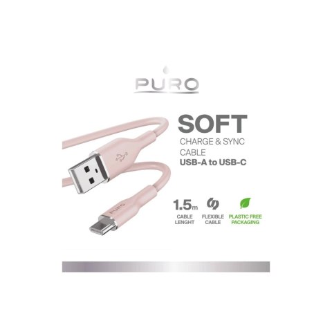 Kabel Puro Soft USB-A - USB-C 1,5m - różowy