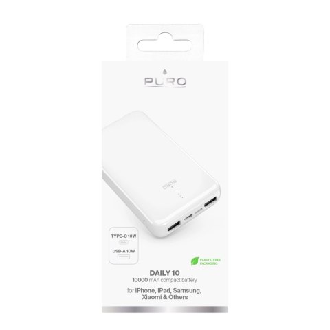 Powerbank Puro White 10000mAh 12W 2xUSB-A  + USB-C - biały
