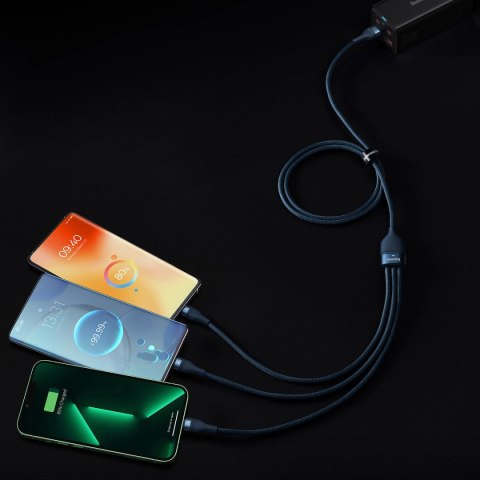 Baseus Flash Series Ⅱ kabel 3w1 do szybkiego ładowania USB-A do USB-C / Micro-USB / Lightning 66W 480Mb/s 1.2m niebieski