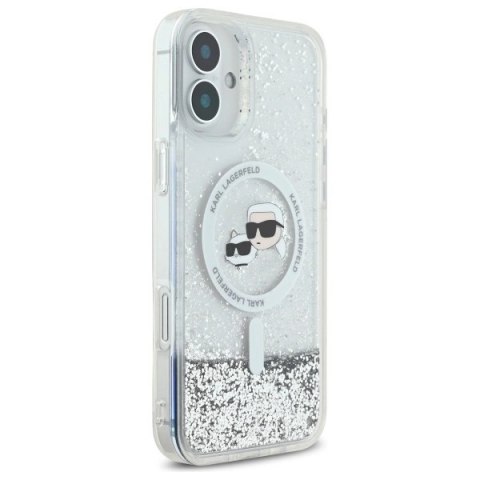 Etui Karl Lagerfeld Liquid Glitter Karl & Choupette Head Magsafe na iPhone 16 Plus - przezroczyste
