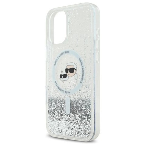 Etui Karl Lagerfeld Liquid Glitter Karl & Choupette Head Magsafe na iPhone 16 Plus - przezroczyste