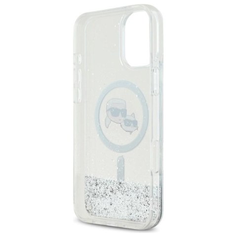 Etui Karl Lagerfeld Liquid Glitter Karl & Choupette Head Magsafe na iPhone 16 Plus - przezroczyste