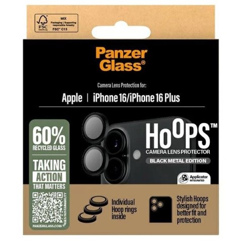 Szkło hartowane PanzerGlass Hoops Black Lens Protector na aparat do iPhone 16 / 16 Plus