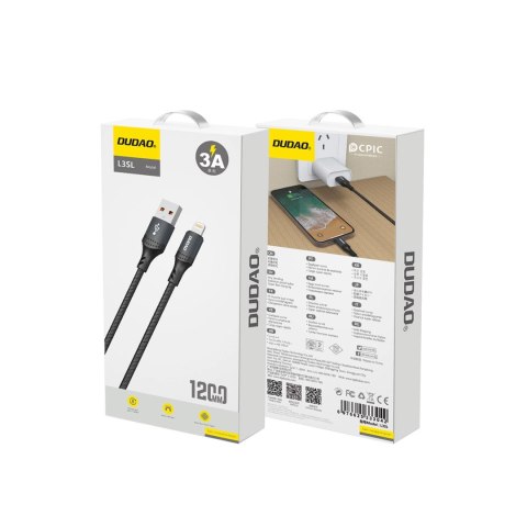 Kabel Dudao 3A 30W L3SL USB-A - Lightning w oplocie 1,2m - czarny