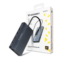 Hub USB-C 14 w 1 Wozinsky WDS03Y5S wielofunkcyjny, aluminiowy, do 3 monitorów, z kablem 15 cm - szary