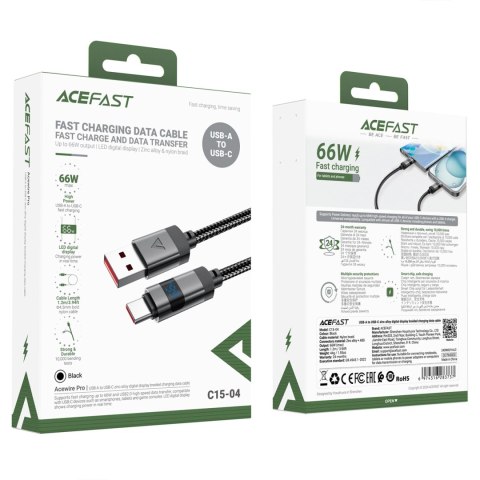 Kabel Acefast C15-04 USB-A - USB-C z wyświetlaczem 480Mb/s 66W 1.2m - czarny