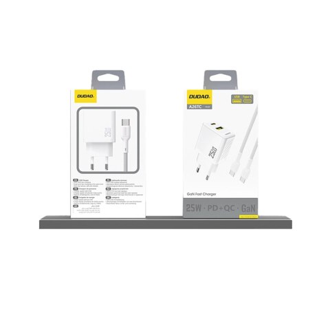 Ładowarka Dudao A26T GaN 25W USB-A, USB-C - biała