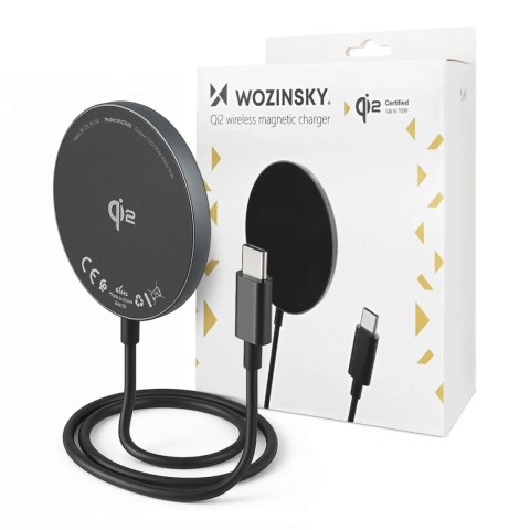 Ładowarka indukcyjna magnetyczna Wozinsky 15W bezprzewodowa Qi2 - czarna