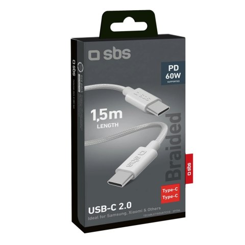 Kabel SBS TECABLETISSUETCCG USB-C - USB-C 1,5m 60W w oplocie - szary